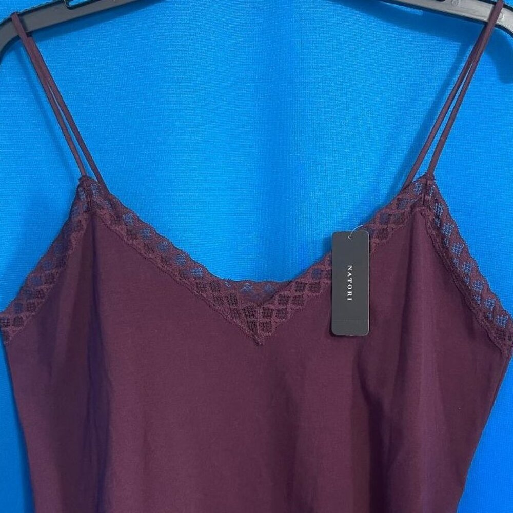 NWT $56 NATORI BLISS LACE TRIM CAMISOLE / CAMI TANK SIZE XL X - LARGE COLOR VINO - Picture 3 of 14